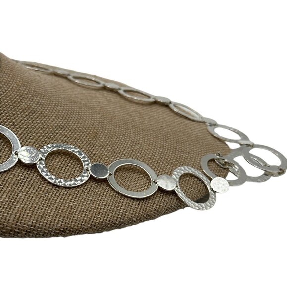 Vintage Modernist Silver Tone Necklace Rough & Smooth Textures Open Link Chain - Picture 3 of 8